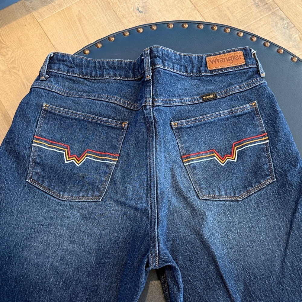 Wrangler Dark Blue Denim Jeans with Rainbow Pocket Chevron